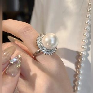 Gigantic White Cultured Tahitian‎ Pearl  Cubic Ring in Sterling Silver color